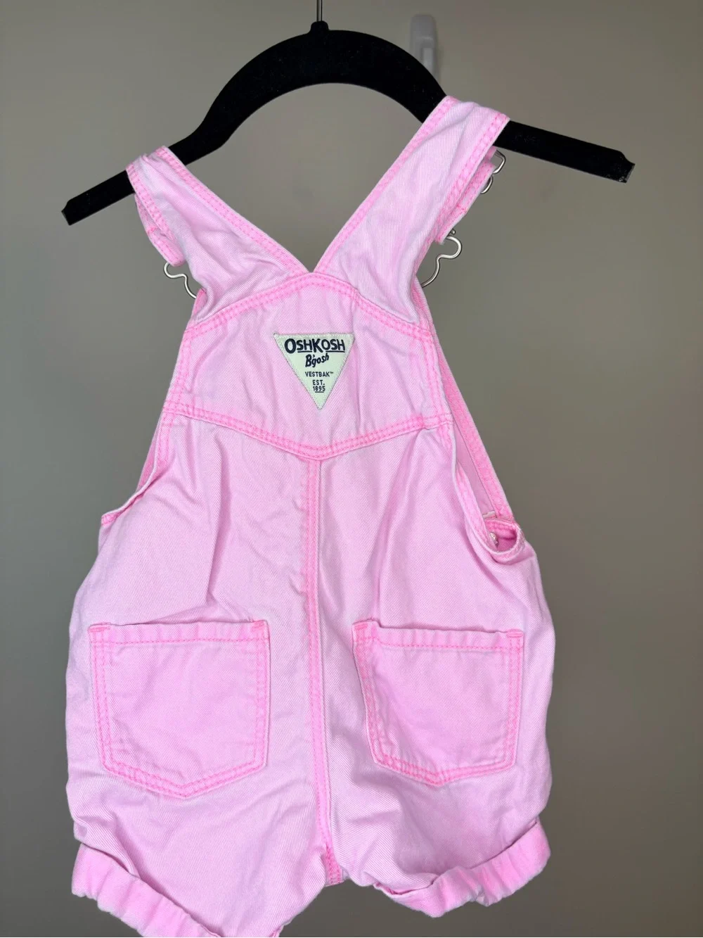 OshKosh B'gosh Pastel Pink Heart Short Summer Denim Overalls 12M